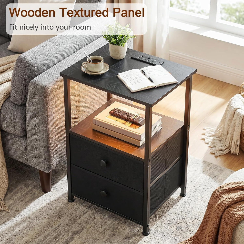 LOAKEKEL Nightstands Set of 2, LED Night Stand with Charging Station | Bedsid...