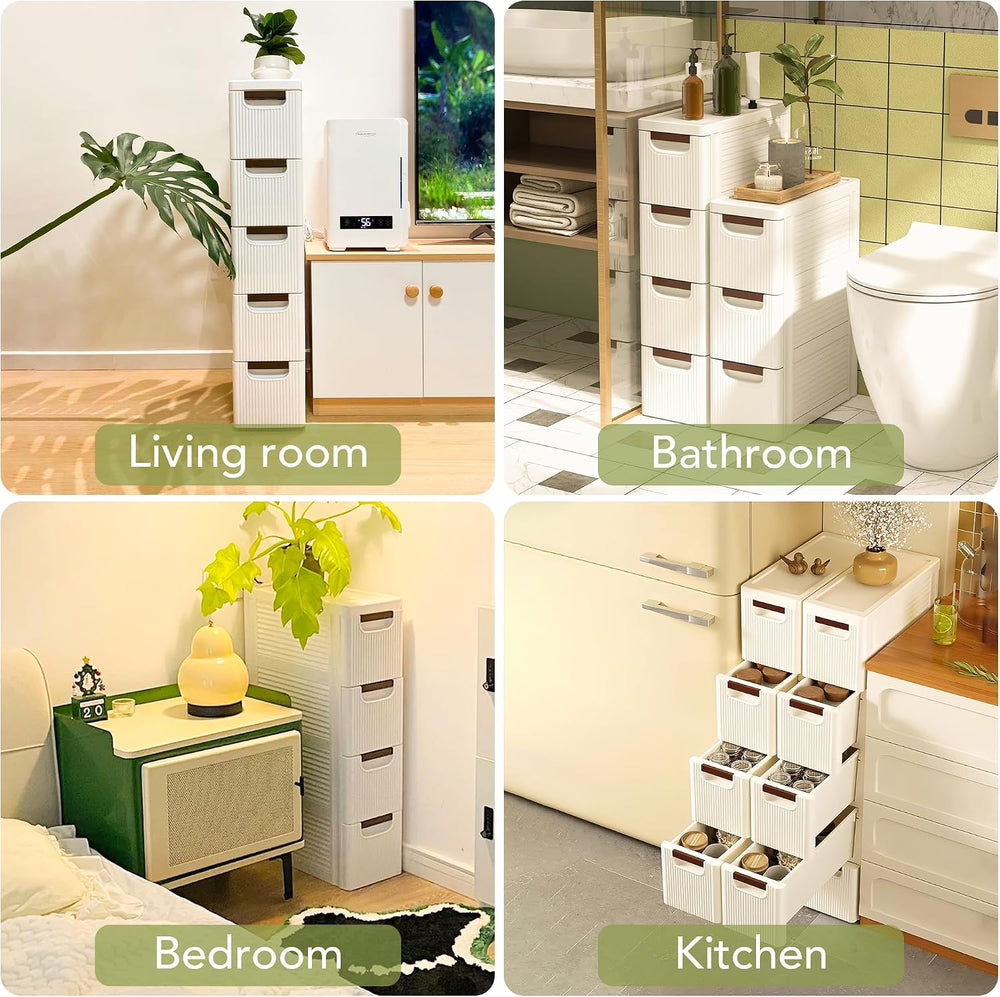 4 Drawers Narrow Bathroom Storage Cabinet, Slim Storage Cabinet, Plastic Slim...