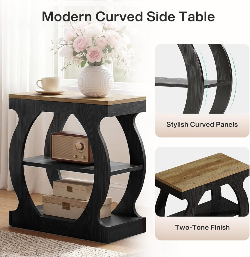Tribesigns End Table with 3-Tier Storage, Narrow Side Table with Curved Frame...