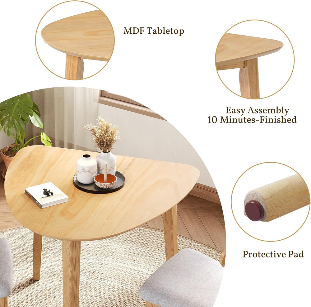 P PURLOVE Modern 3 Piece Table Set, Triangular Table and 2 Curved Wood Chairs...