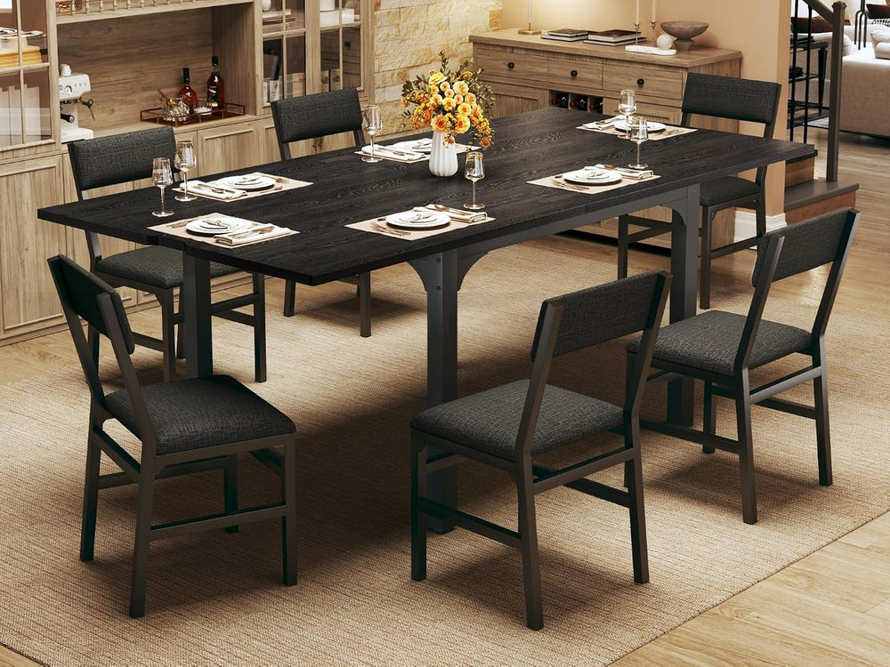 7-Piece Dining Table Set for 4-6, Extendable Kitchen Table Cushion Chairs Set...