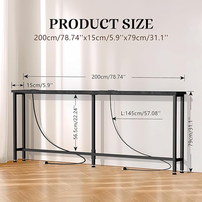 GRLEAF 78" Sofa Table with Built-in Power Strip (4 AC Outlets & 4 US...