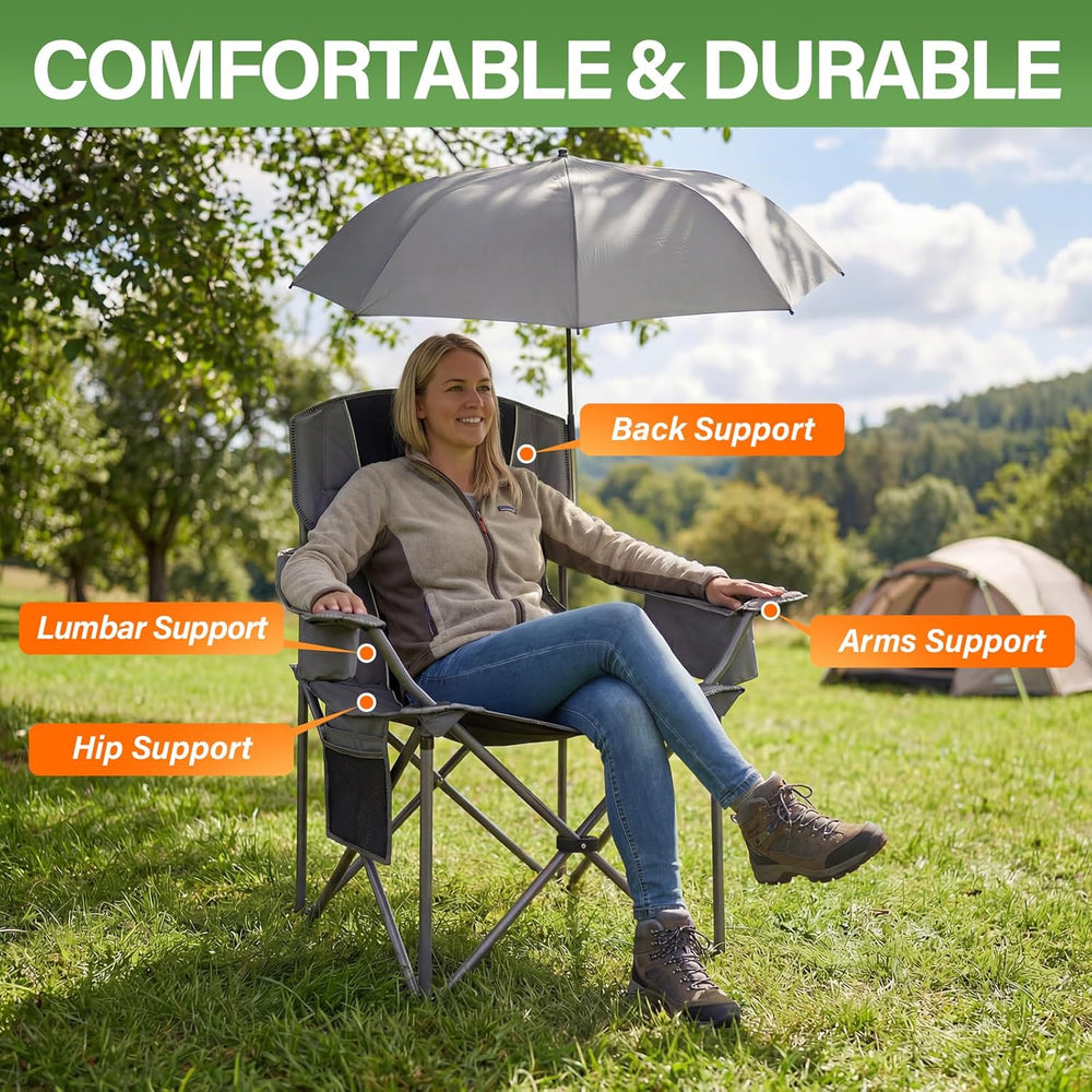 2 Pack Oversized Camping Chairs with Adjustable Umbrella-Folding Padded Lawn ...