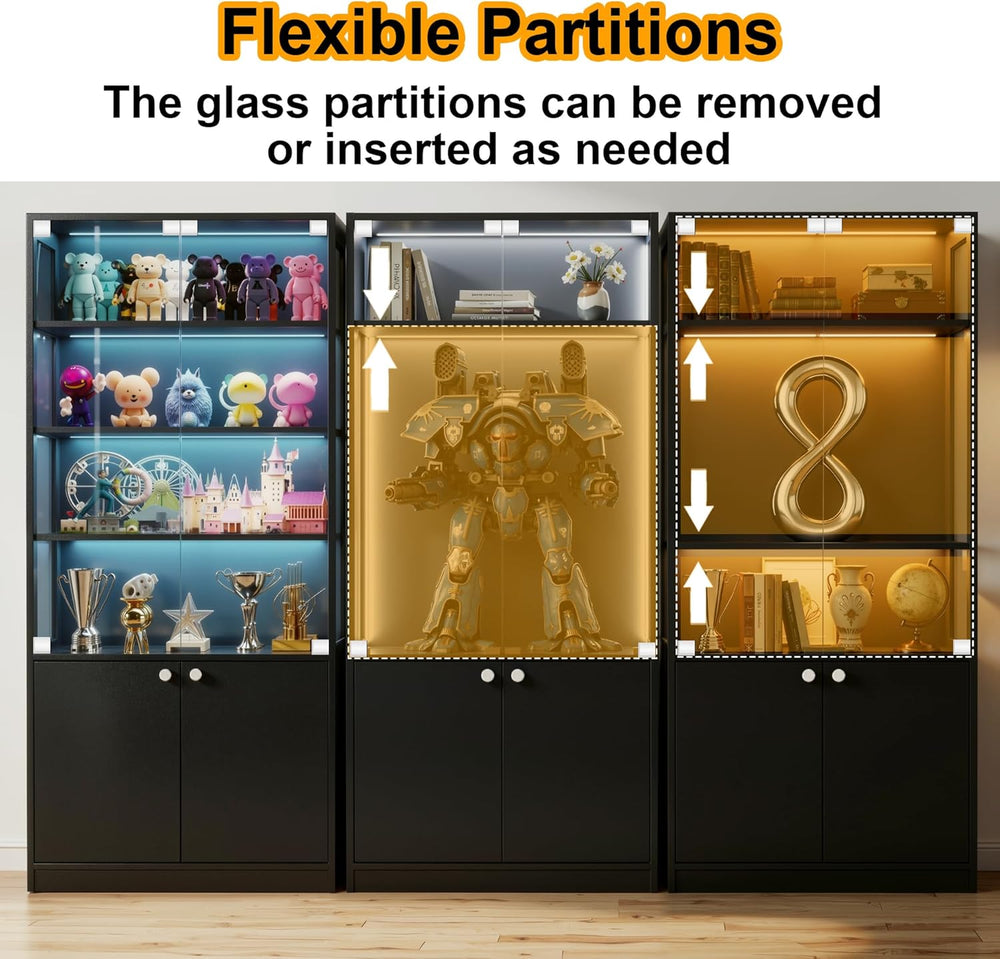 Display Cabinet with Glass Door - 7-Tiers Curio Cabinet Display Case with RGB...