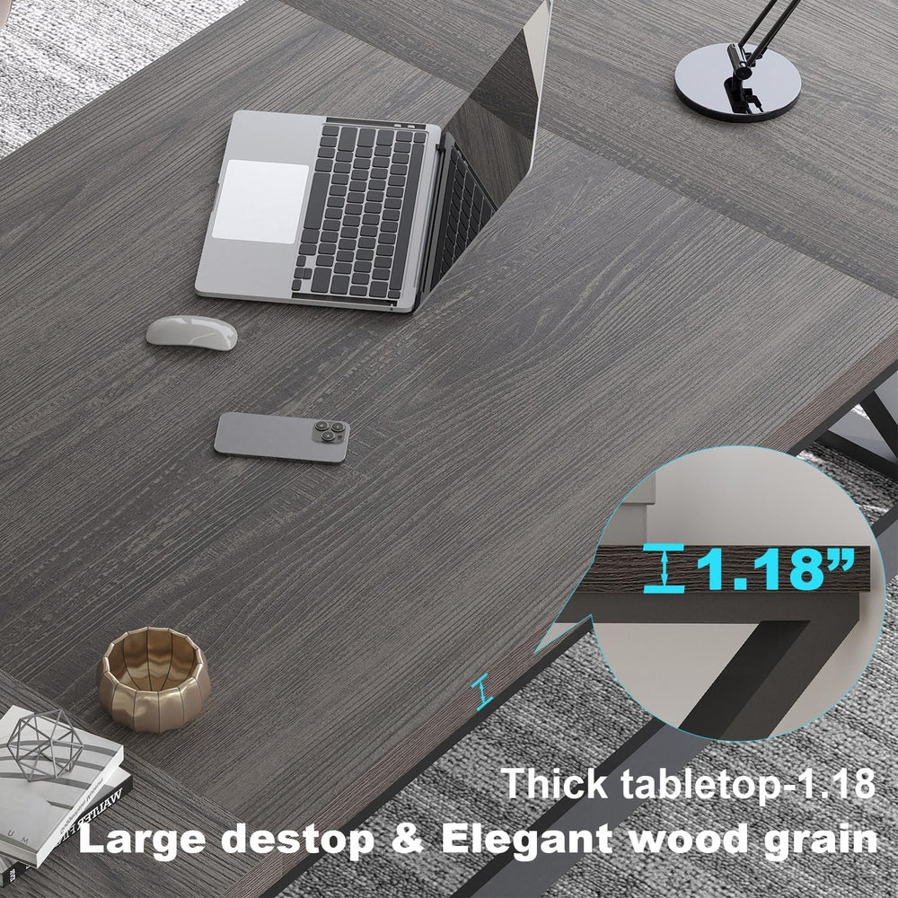 LVB 78.7 Inch Long Executive Desk, Modern Large Computer Office Desk Gray
