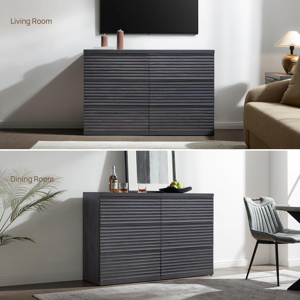SICOTAS Fluted Buffet Cabinet with Storage, 3-Drawer Sideboard Cabinet, Moder...