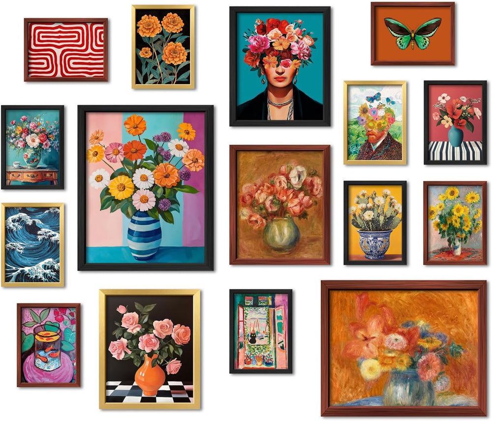 16 PCS Framed Eclectic Wall Art Decor, Mid Century Modern Maximalist Home Gal...