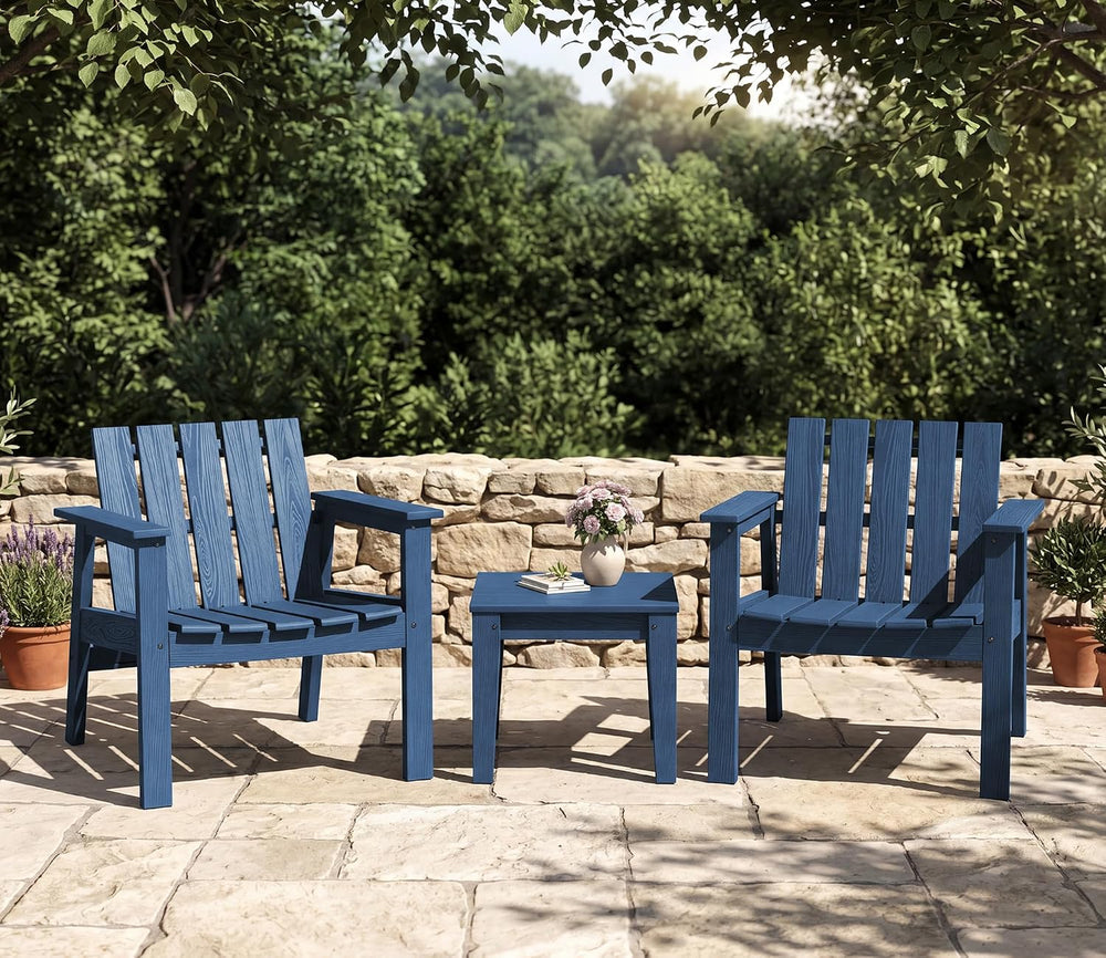 SERWALL Low Back Bistro Set-utdoor Adirondack Chairs and Side Table-Navy