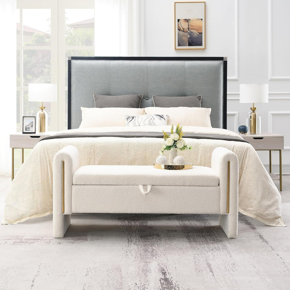 Modern 52" Storage Ottoman Bench, Upholstered End of Bed Storage Bench w...