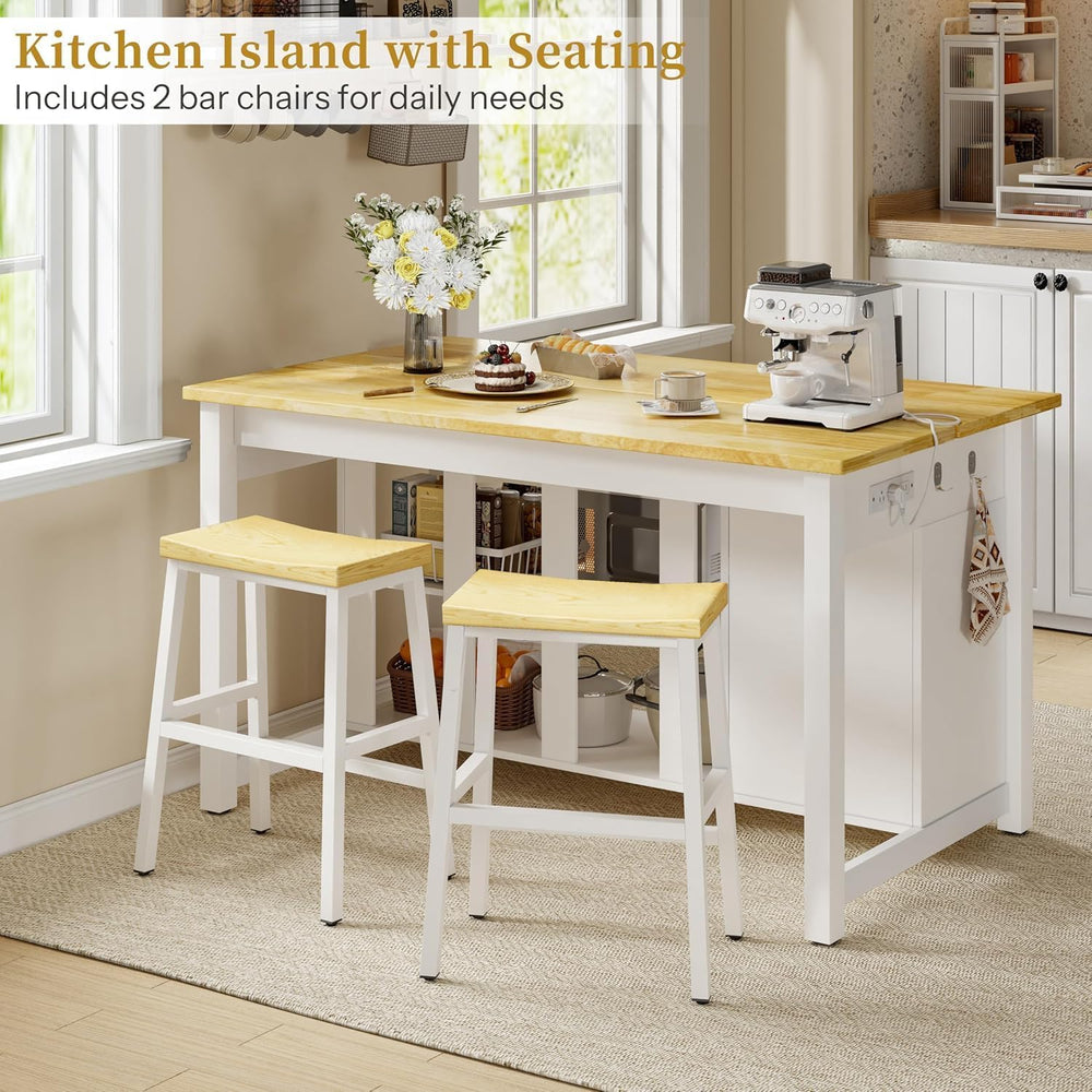 DynJest Kitchen Island with Storage and Seating Include 2 Bar Stools, White |...