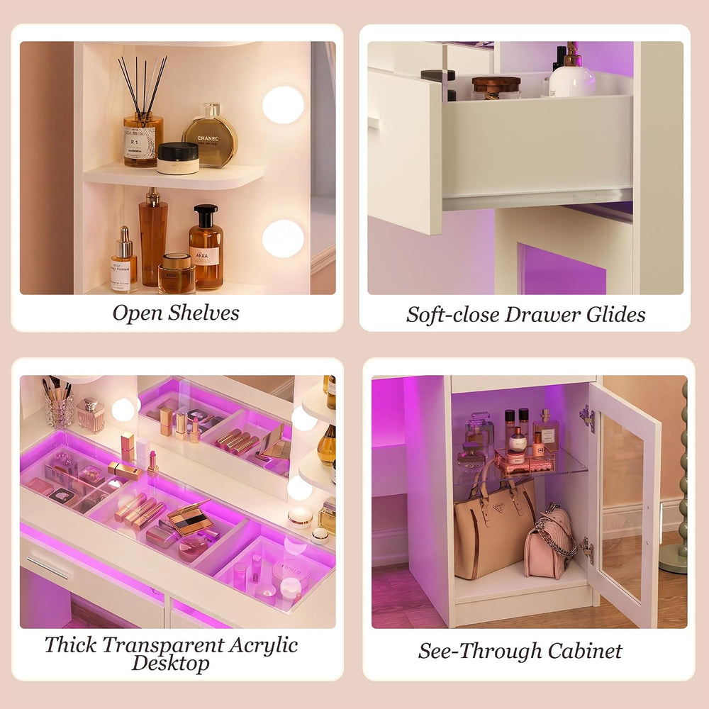 ALEXNUTRE Vanity Desk, Makeup Vanity Desk with Mirror and Lights 3 Colors, Tr...