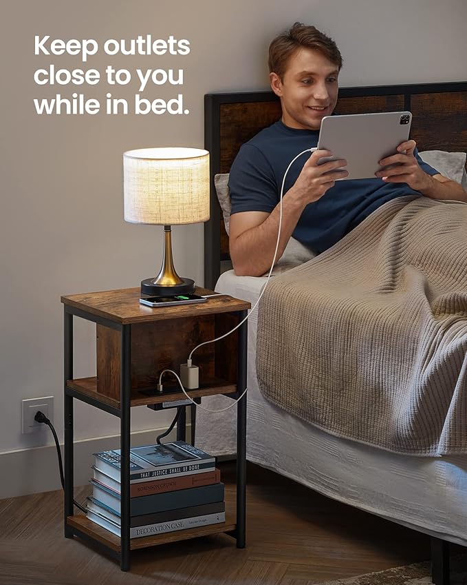 VASAGLE Side Table with Charging Station, 3-Tier End Table with USB Ports and...