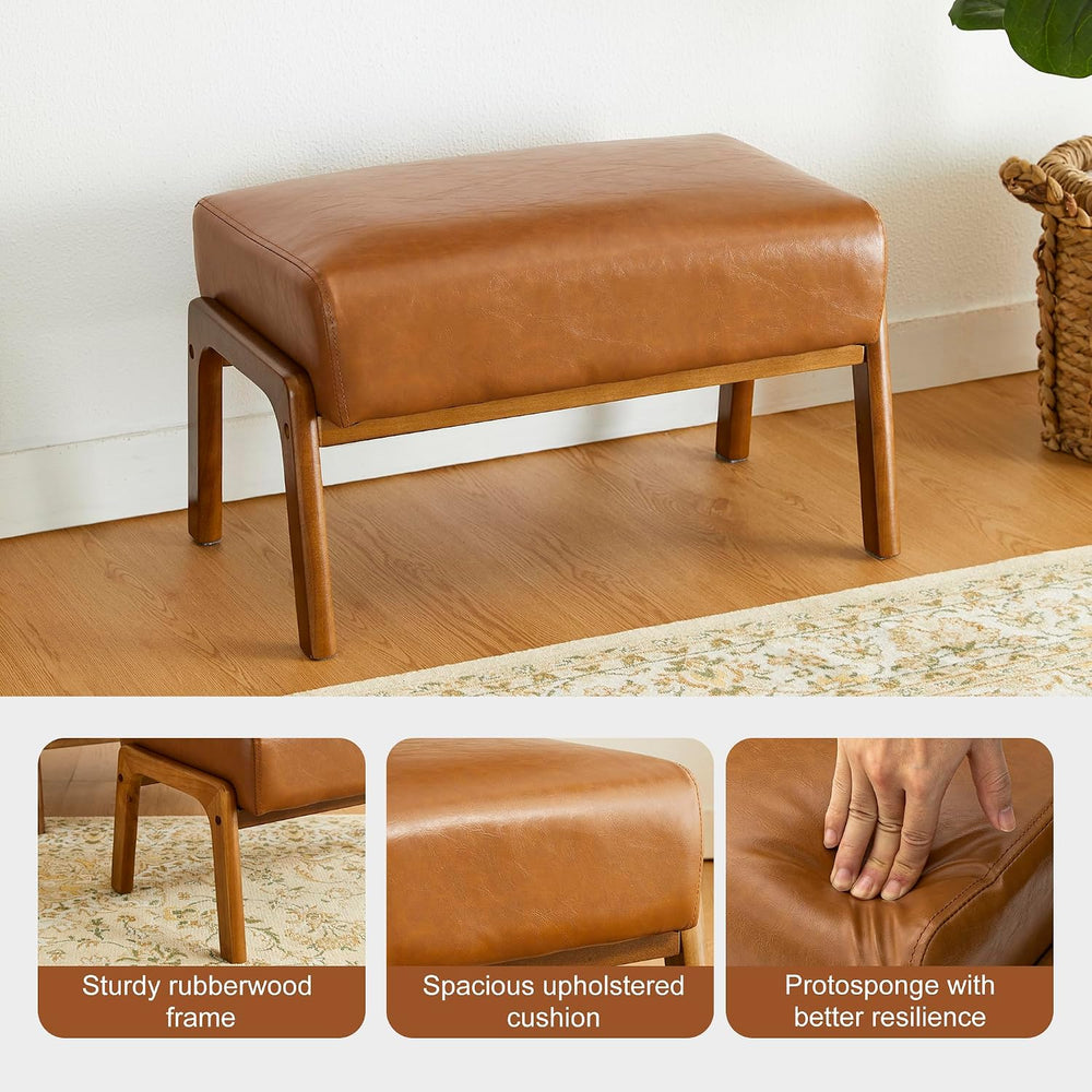 Glitzhome 15.5"(H) Footrest Stool, Leatherette Ottoman, Accent Padded So...