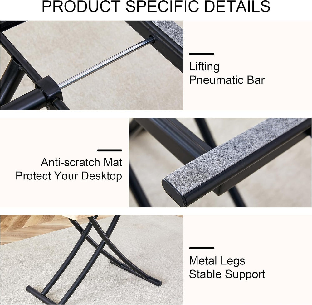 Space Saving Folding Dining Table, Adjustable Height Foldable Coffee Table wi...