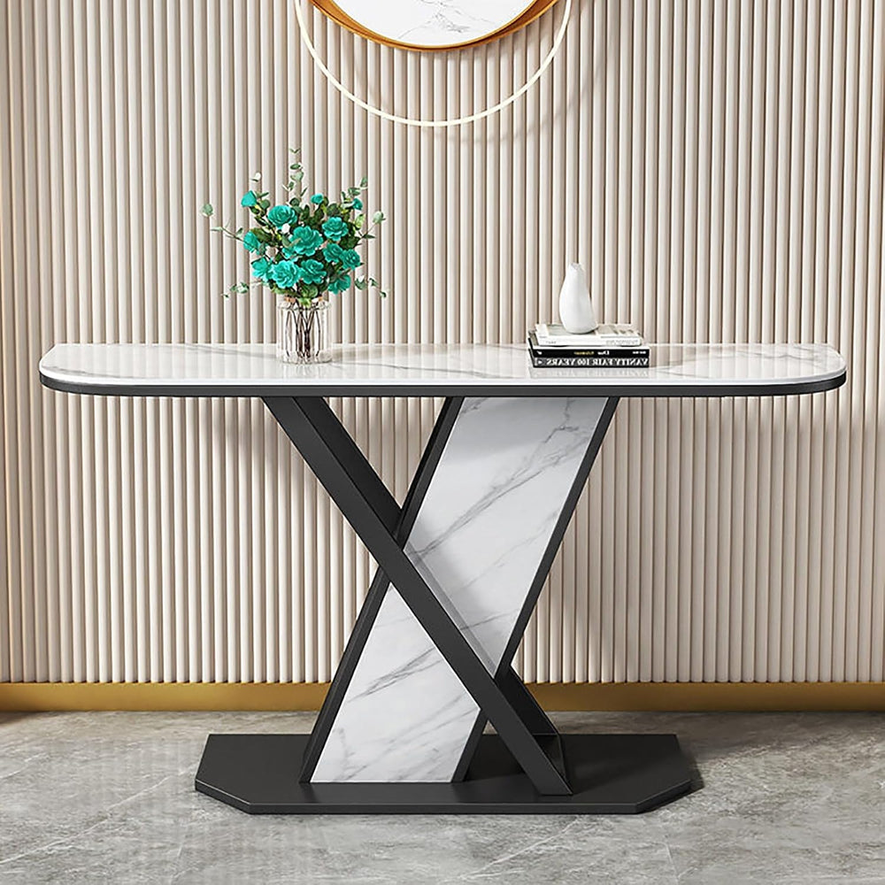 Modern Console Table Rock Panel with Metal Frame Long Accent Foyer Table for ...