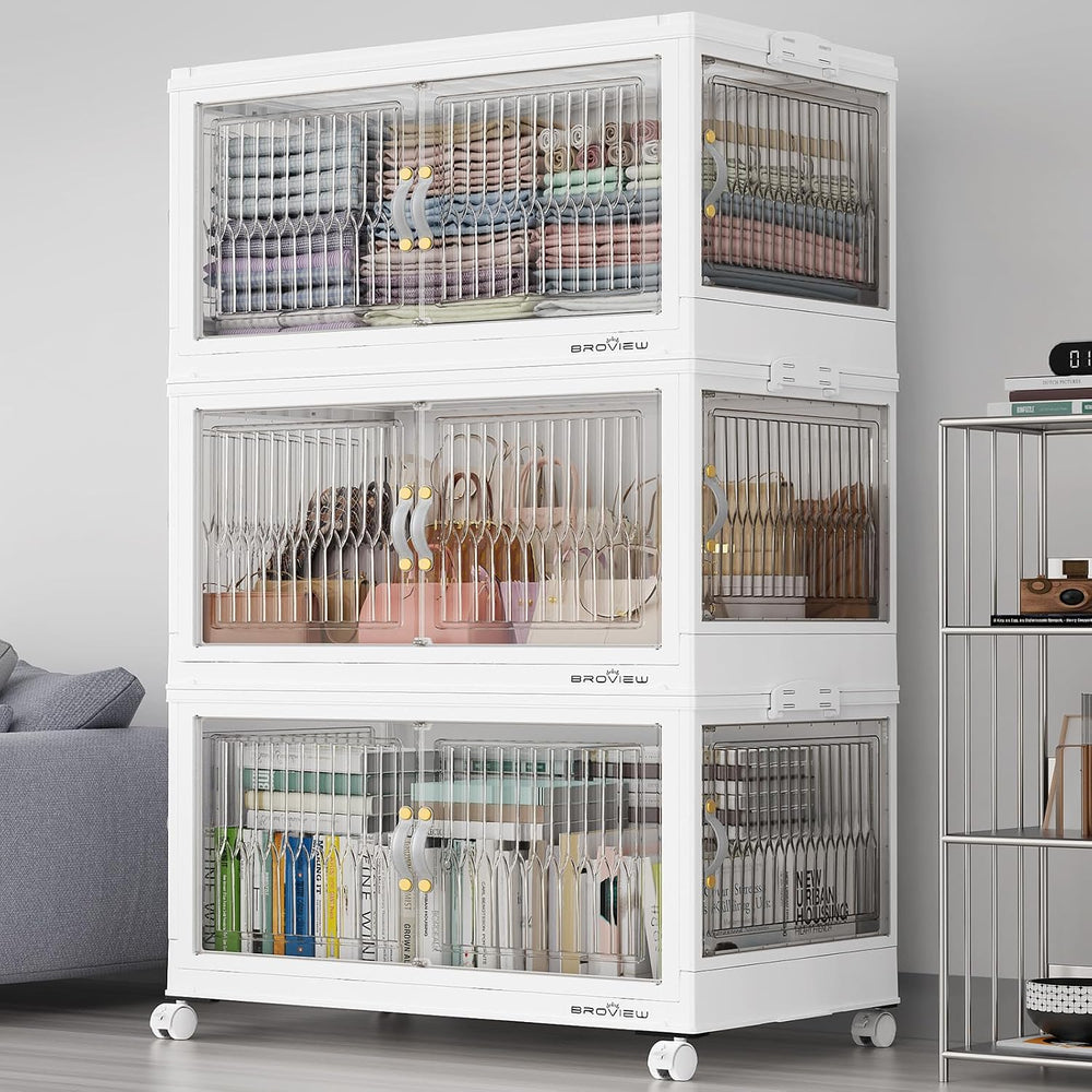 BROVIEW 90Gal Large Stackable Storage Bins with Lids, Plastic Closet Organize...