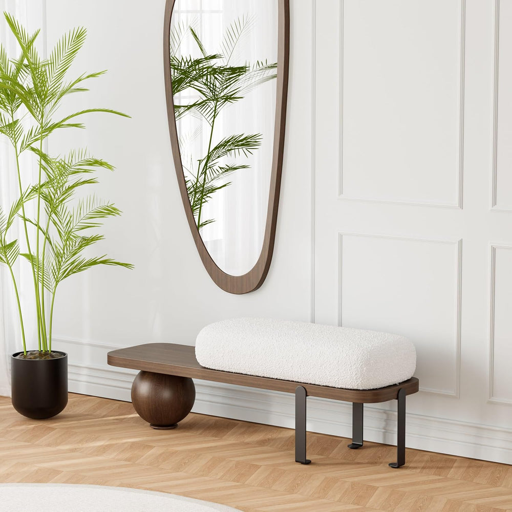 homary Entryway Bench, Modern Wooden Boucle Upholstered Bench with Abstract M...
