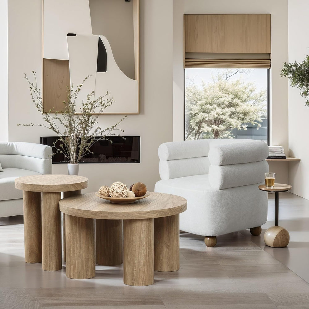 LuxenHome Round Side Table, 19" Tall End Table with 3 Pillar Legs, Moder...