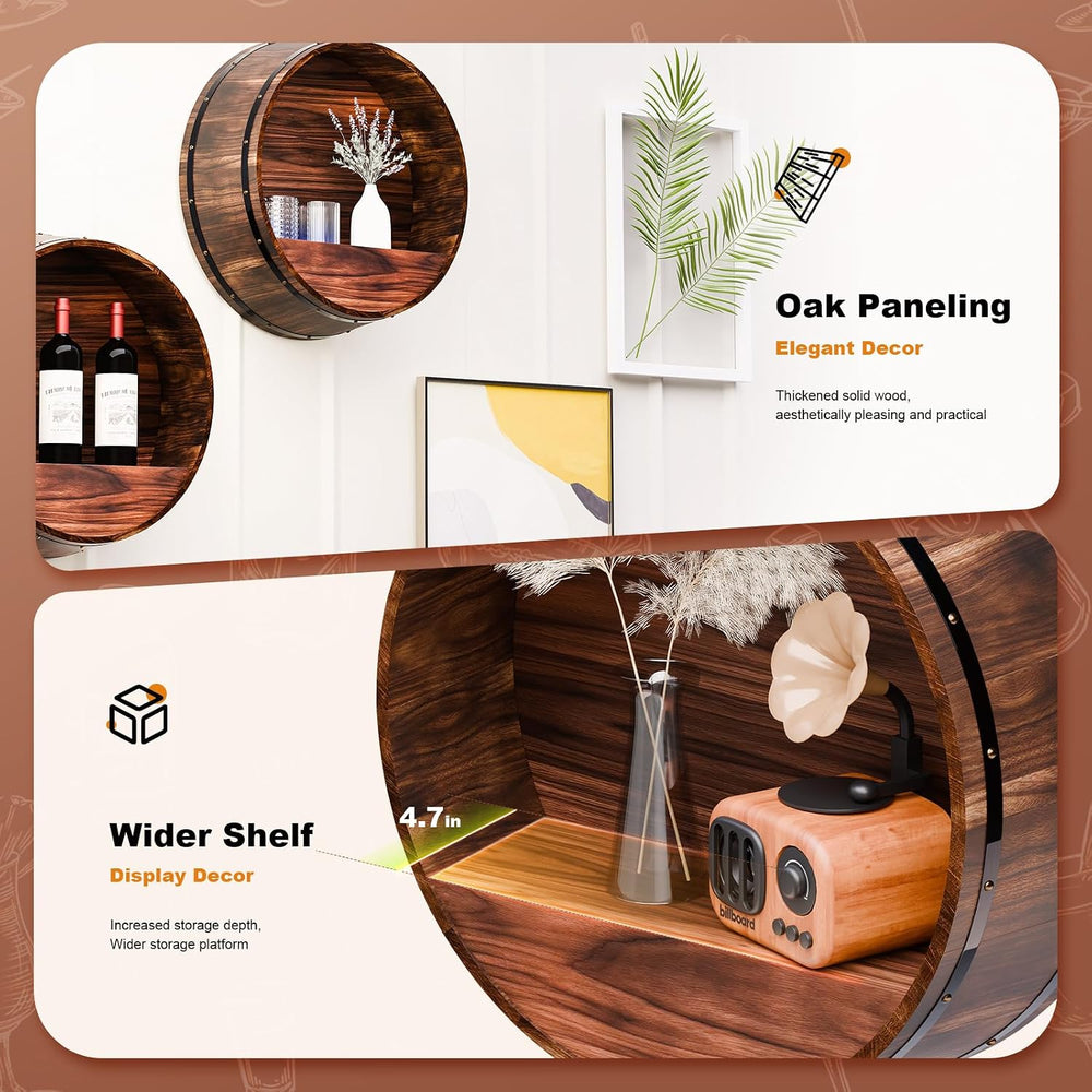 Whiskey Barrel Decor, Bourbon Whiskey Barrel Shelf, Wall Mount Wine Rack | Ru...