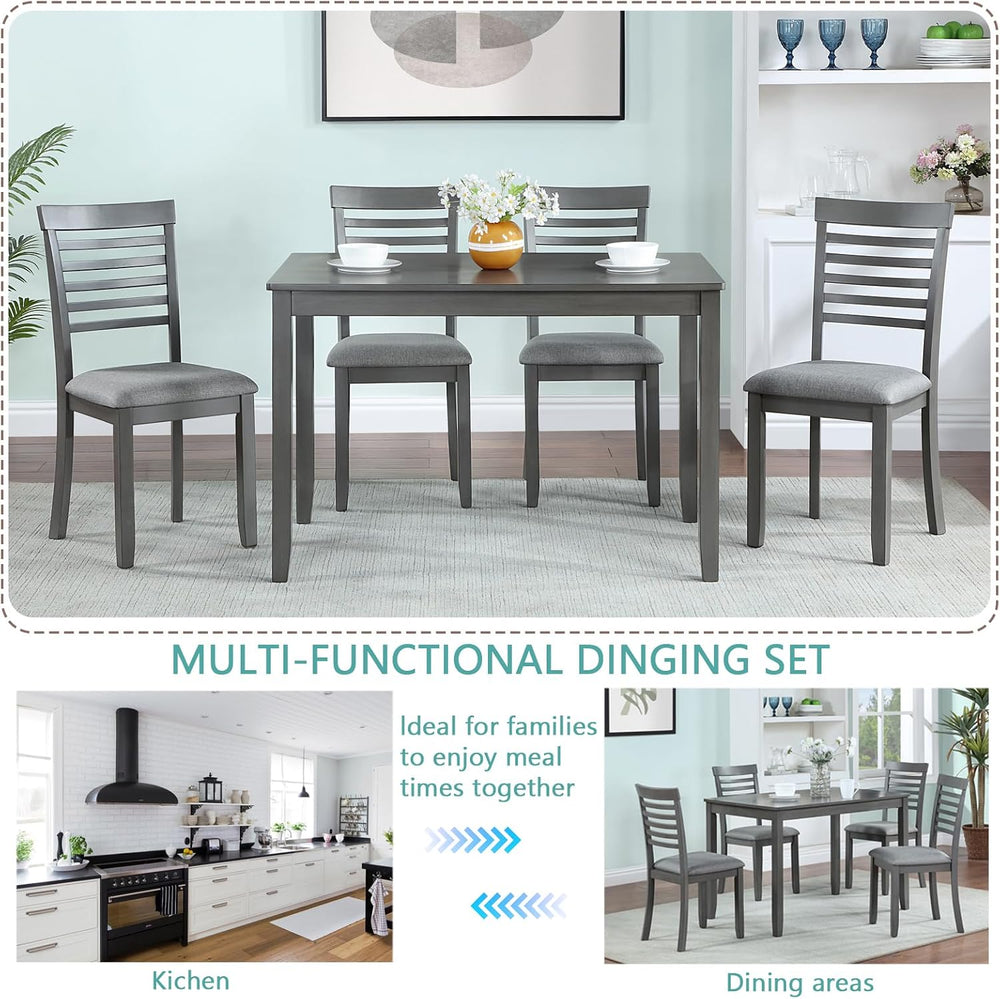 RuiSiSi 5 Piece Dining Table Set for 4, Farmhouse Rectangular Kitchen Table w...