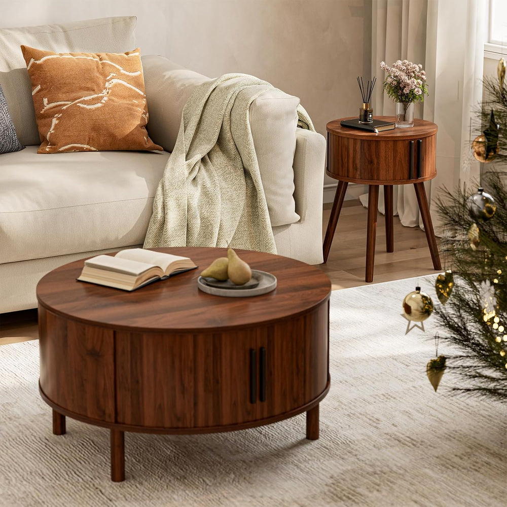 ZttRiee Side Table with Sliding Door & Cabinet, End Table for Living Room...