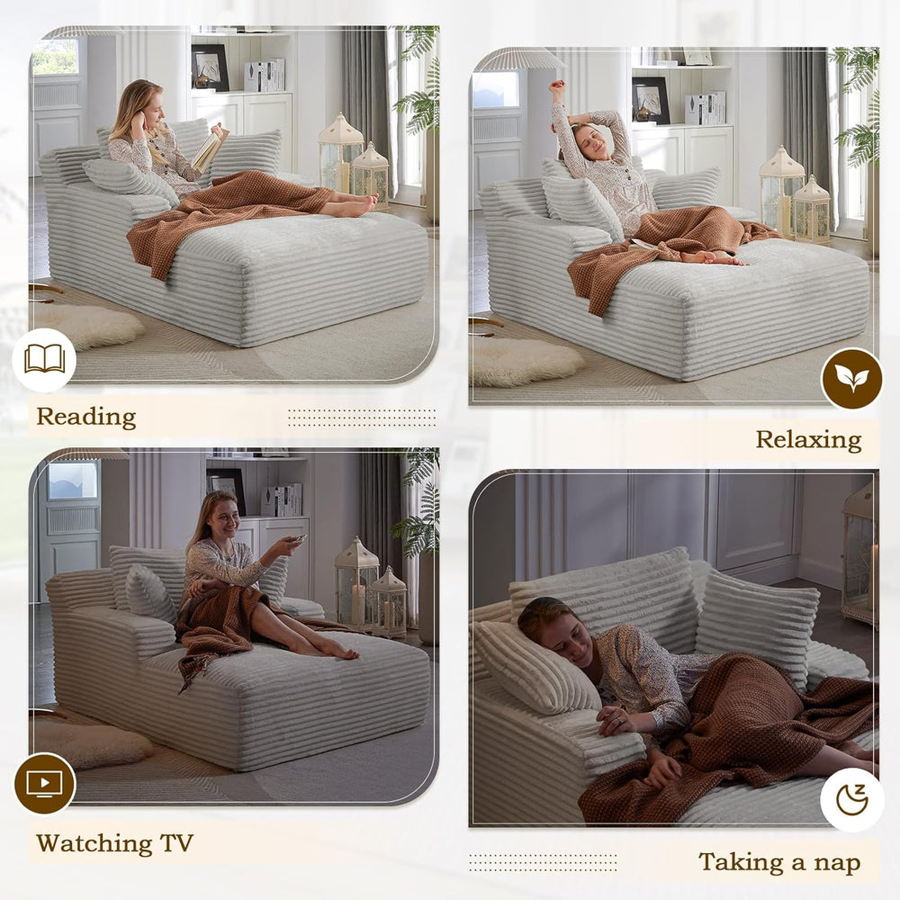 Oversized Chaise Lounge Chair Indoor,50"W Upholstered Corduroy Sofa w/ 3...