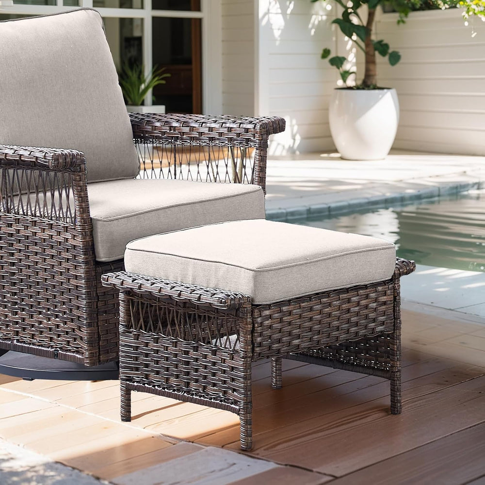HUMMUH Outdoor Ottoman-Patio Rattan Footstool with Cushion Patio Ottoman for ...