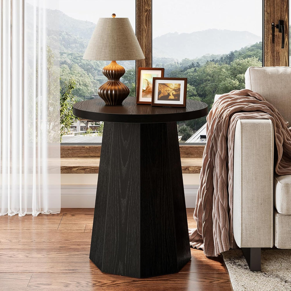 Tribesigns Round Pedestal End Table, Farmhouse Couch Side Table with Octagona...