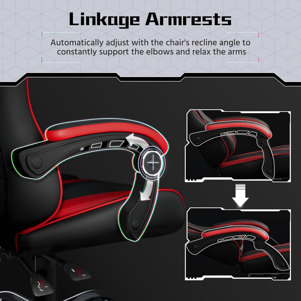 Yaheetech Gaming Chair with Massage Lumbar Pillow High Back Reclining Red | P...