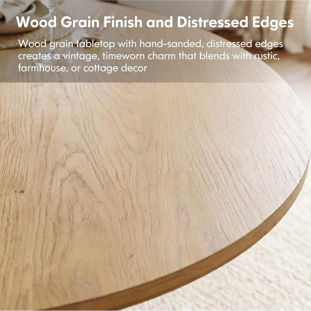 WAMPAT 43-Inch Pedestal Round Dining Table for 2-4, Oak Brown Wood Grain | Mi...
