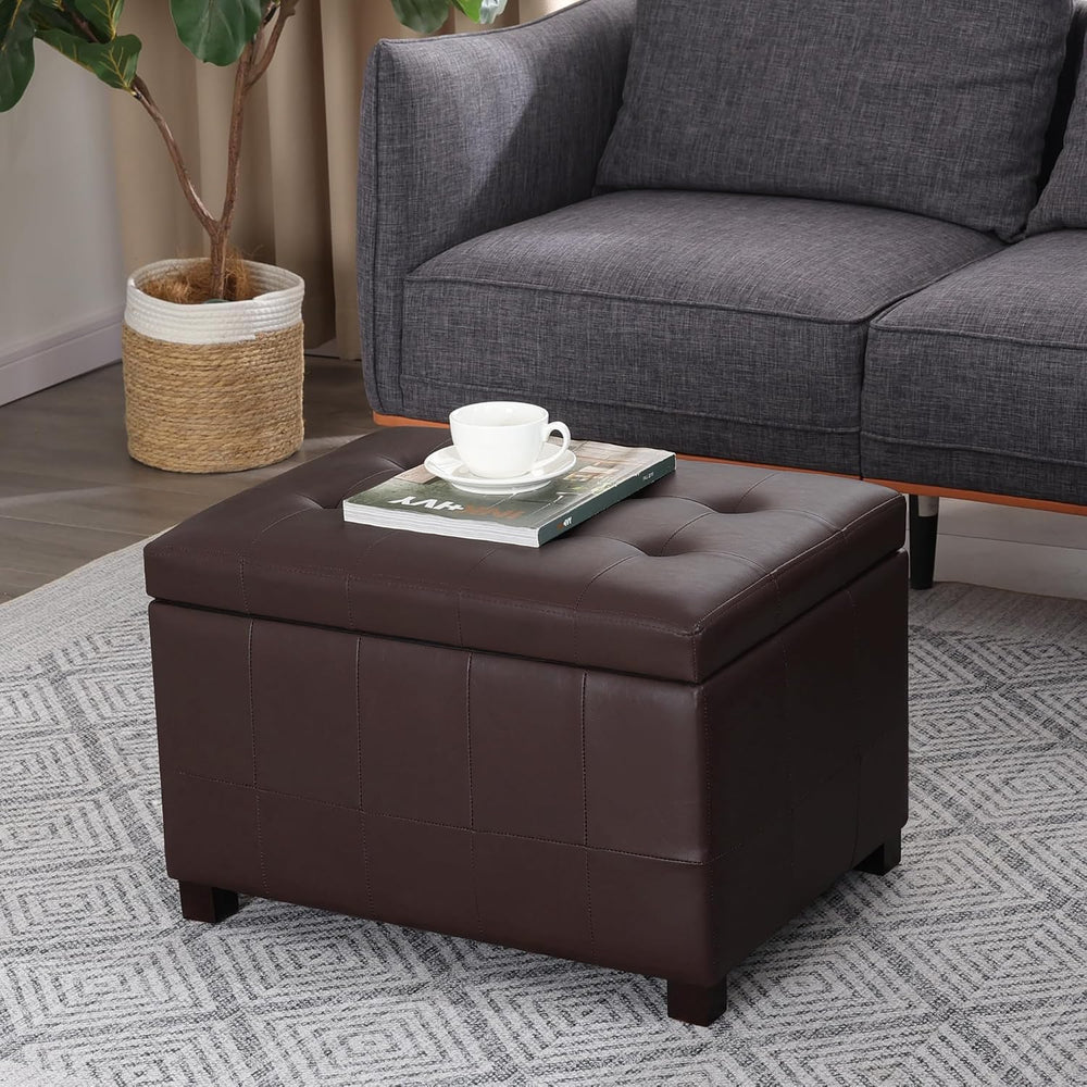 Asense 24-Inch Storage Ottoman Bench,Foot Stool Ottoman with Storage, Faux Le...
