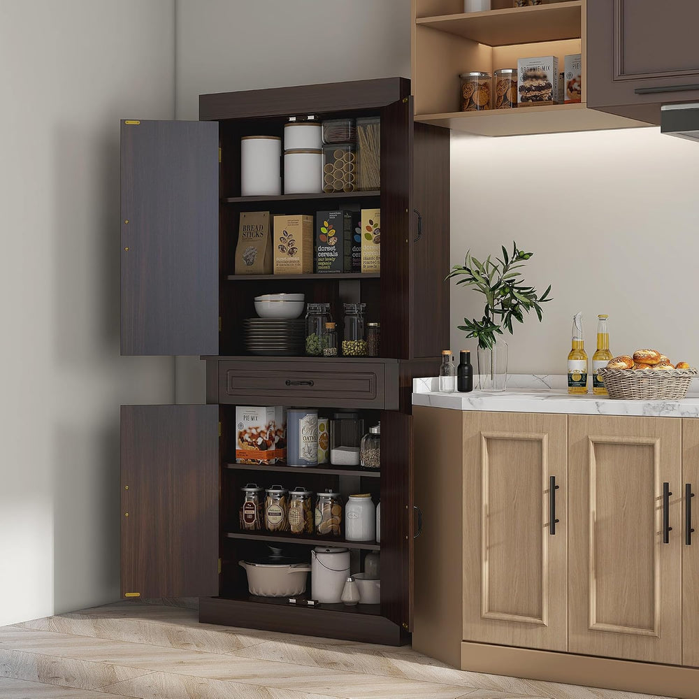 HOMCOM 71" Freestanding Kitchen Pantry Cabinet, Tall Storage Cabinet wit...