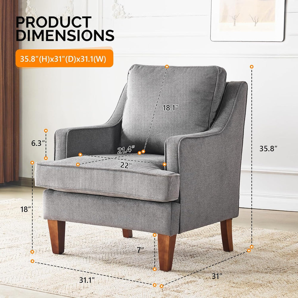 VINGLI Mid-Century Modern Accent Chair, Light Grey Upholstered Armchair Comfy...