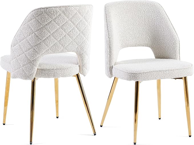 NORDICANA Modern Dining Chair Set of 2, Beige Boucle Upholstered Accent Chair...