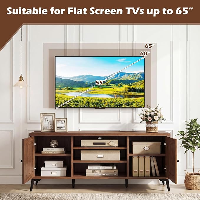 Giantex 2-Door TV Stand for TVs up to 65", Mid Century Modern Entertainm...