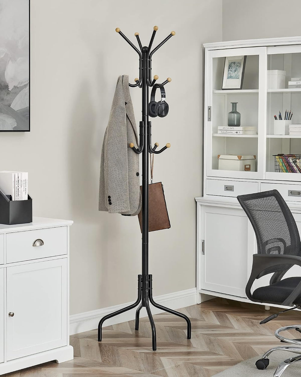 SONGMICS Coat Rack Freestanding, Metal Stand with 12 Hooks and 4 Legs