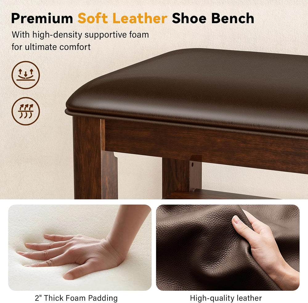 Shoe Rack Bench Entryway Storage with Leather Cushion, Shoe Organizer Bench f...