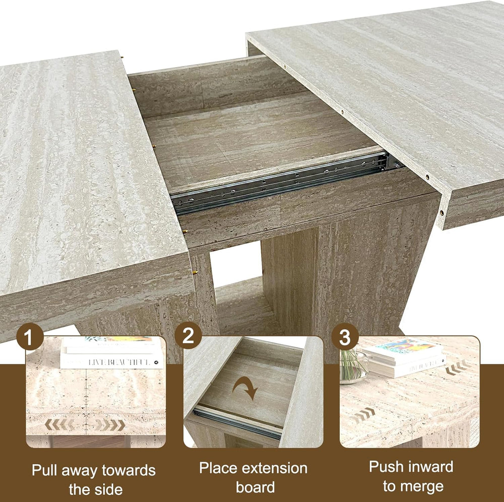 78.74" Rectangular Extendable Dining Room Table for 6 8 10, Modern Faux ...