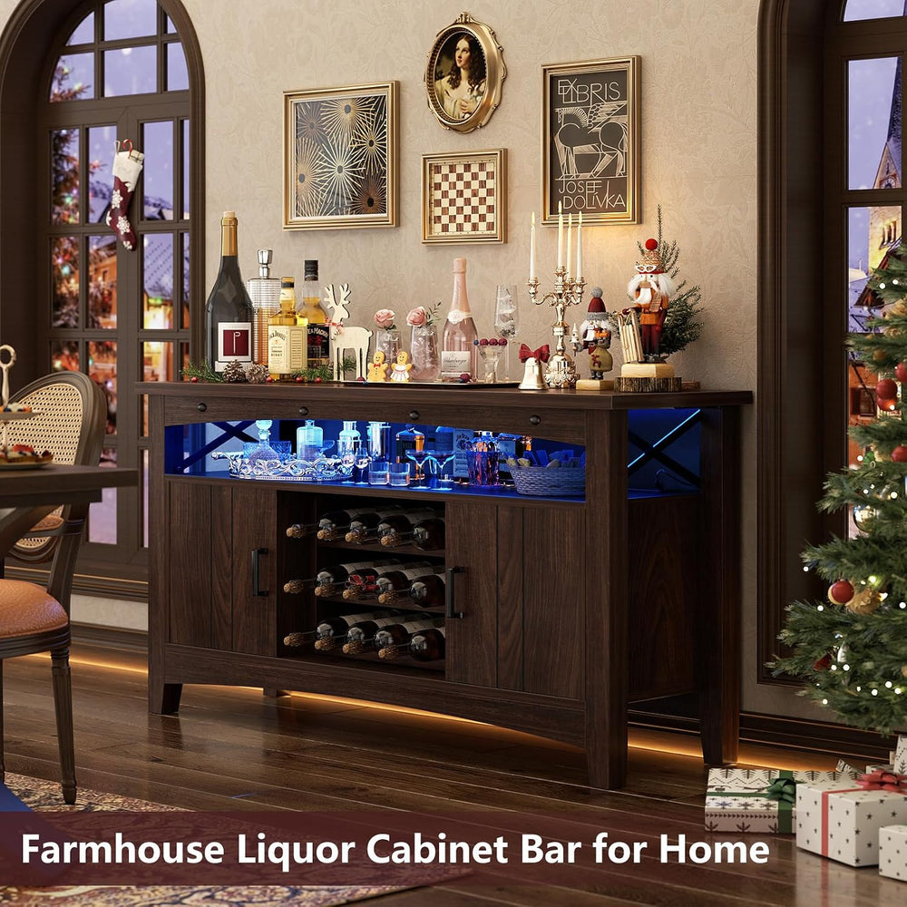Farmhouse Coffee Bar Cabinet, Liquor Cabinet Bar for Home, Wine Bar Cabinet w...