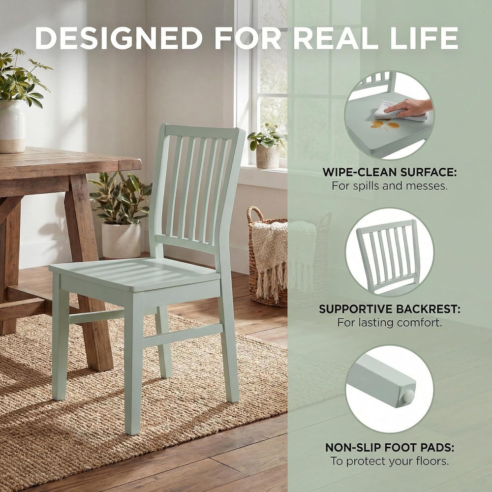 HNY Green Wood Dining Chairs Set of 8, Farmhouse Kitchen Chairs with High Bac...