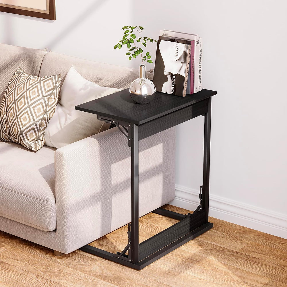 HOMPUS C Shaped End Table, 23.6'' Small TV Tray Side Table for Couch,...