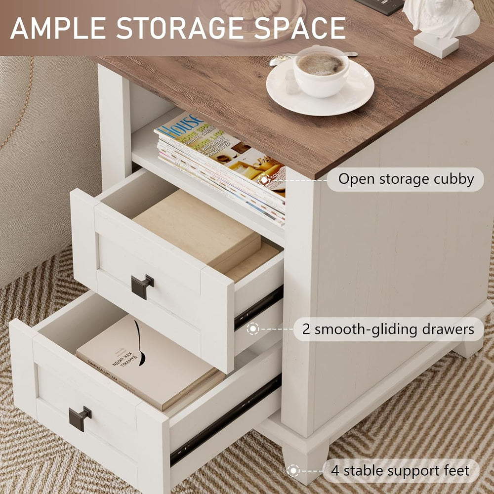 LUXOAK Farmhouse Table Set of 3, Coffee Table with Sliding Barn Doors, End Ta...