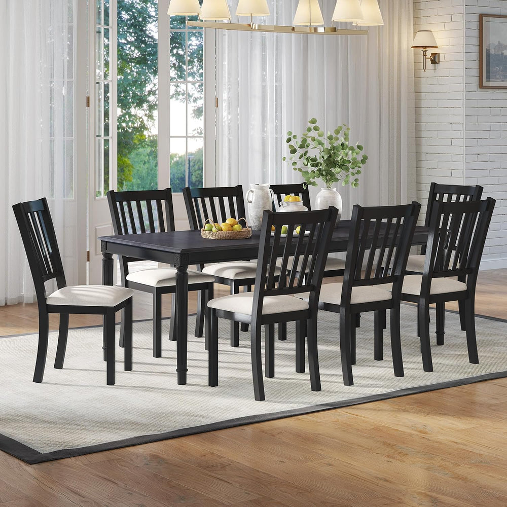 AMERLIFE 9 Piece Farmhouse Dining Table Set with 79" Rubberwood Table, Grey
