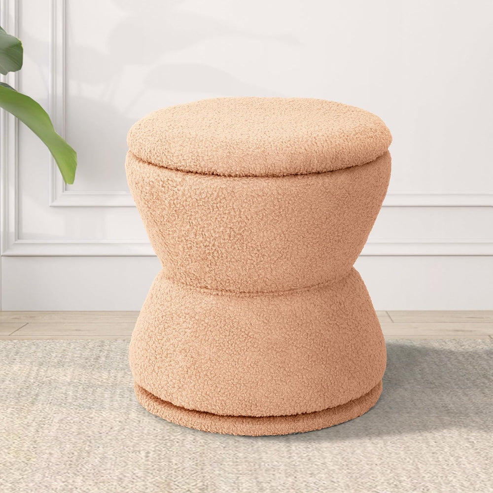 EazeHome Round Ottoman with Storage, Swivel Boucle Ottoman Vanity Stool, Upho...