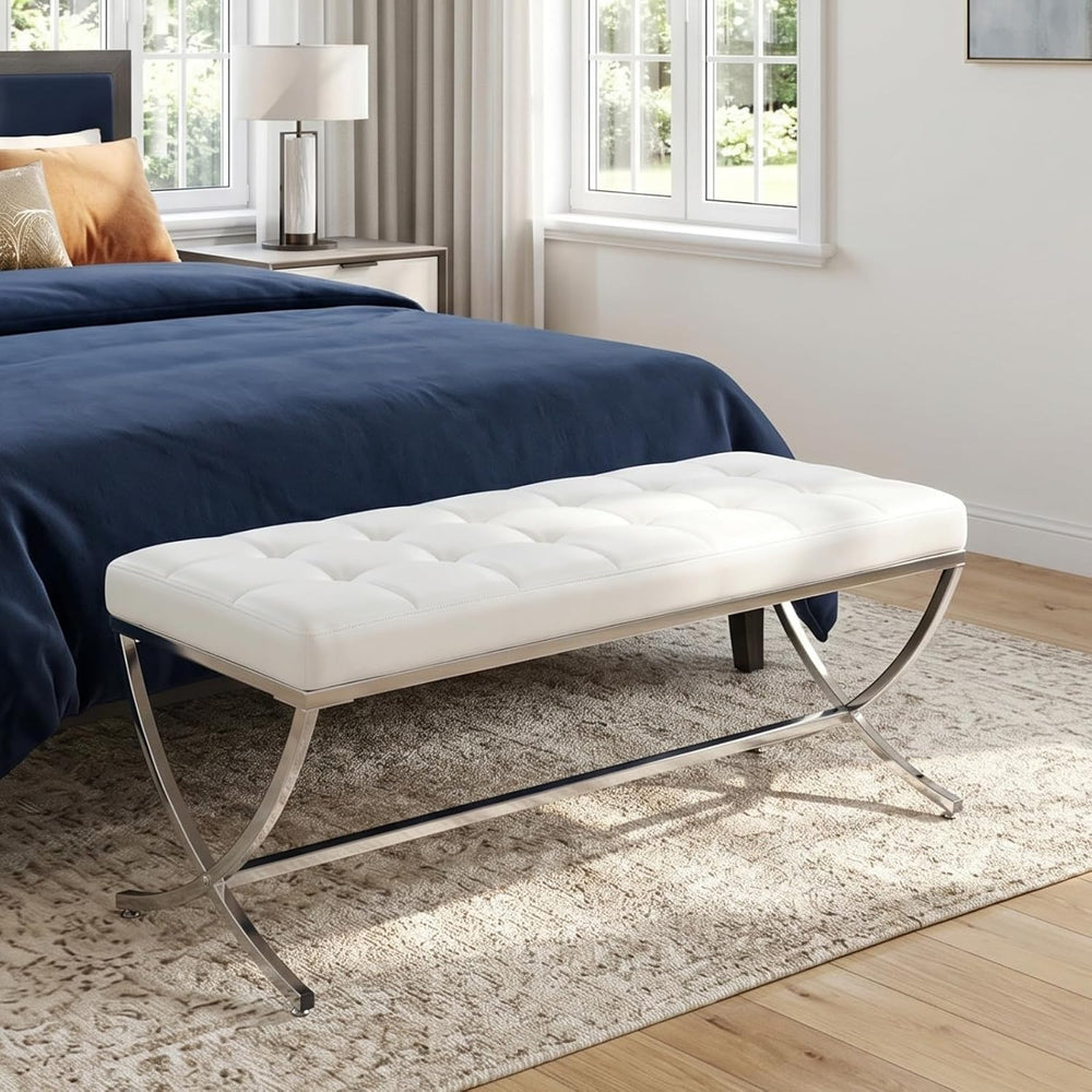 EALSON Modern Entryway Bench Leather Upholstered Dining Bench with Metal Base...