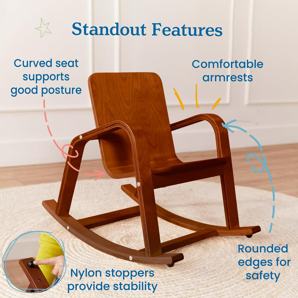 ECR4Kids Bentwood Rocking Chair with Armrests, Montessori, Dark Walnut | Dura...