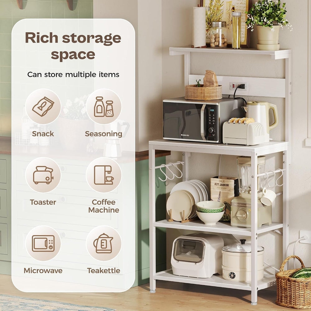 SUPERJARE Kitchen Bakers Rack with Power Outlet, Coffee Bar Table 4 Tiers, Ki...
