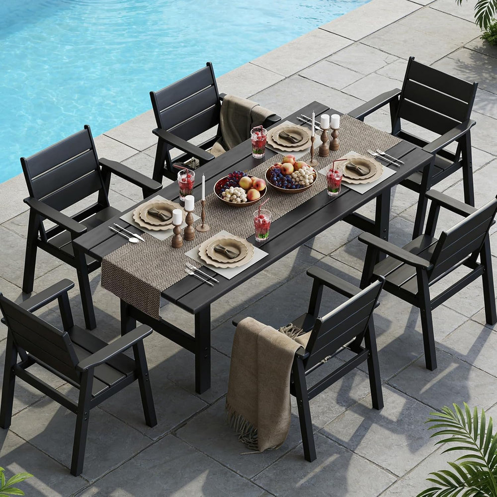 HDPE Outdoor Dining Table and Chairs, 7-Piece Patio Table and Chairs Set, Out...