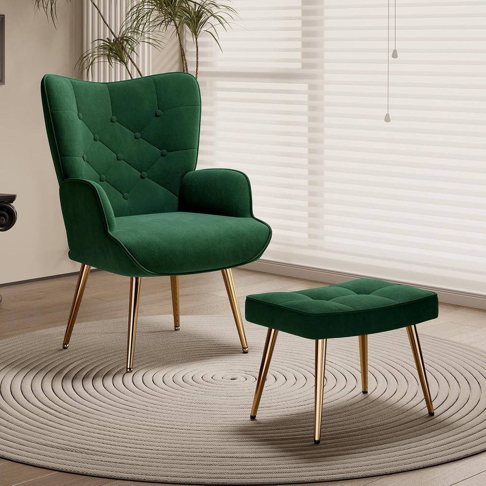 Nalupatio Accent Chair with Ottoman Footstool Set, Mid Century Modern Velvet ...