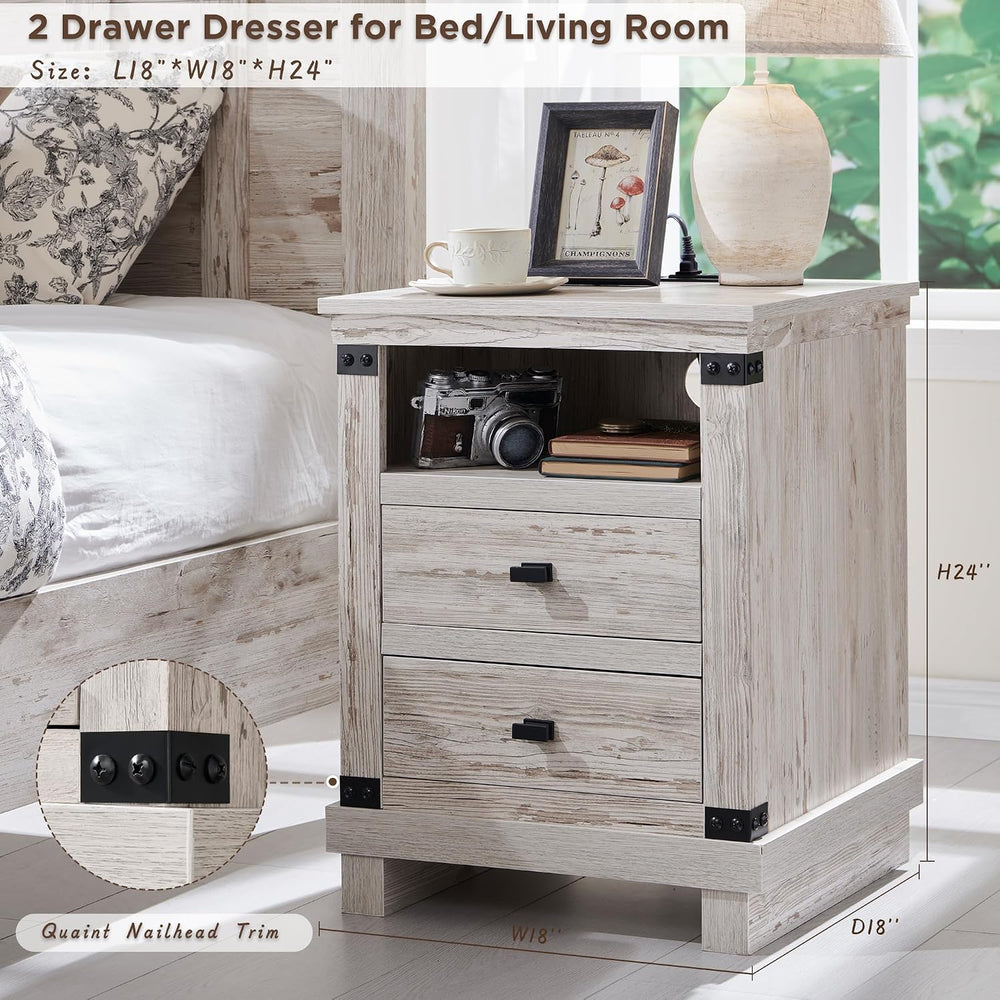 RedLemon Farmhouse Nightstand Set of 2 with Charging Station, 18" Rustic...